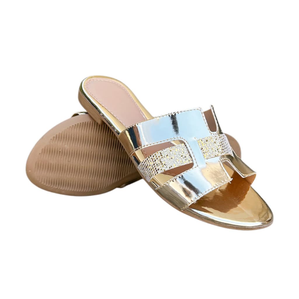 Rasteirinha Flat Rasteira H Feminina Básica com Brilho Moda Verão