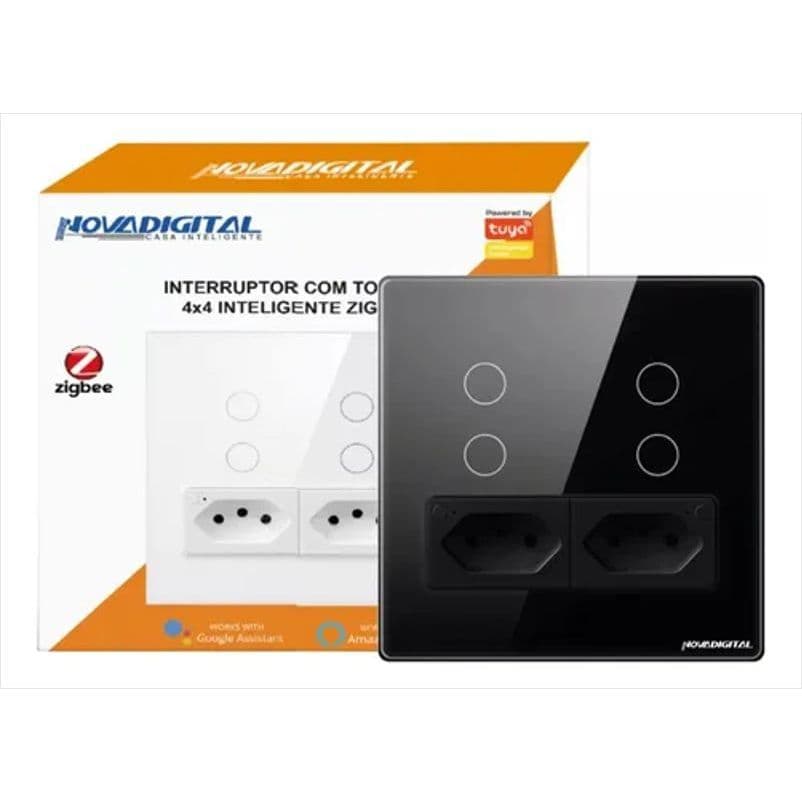 Interruptor Touch NovaDigital Zigbee 4 Botões 2 Tomadas 4x4