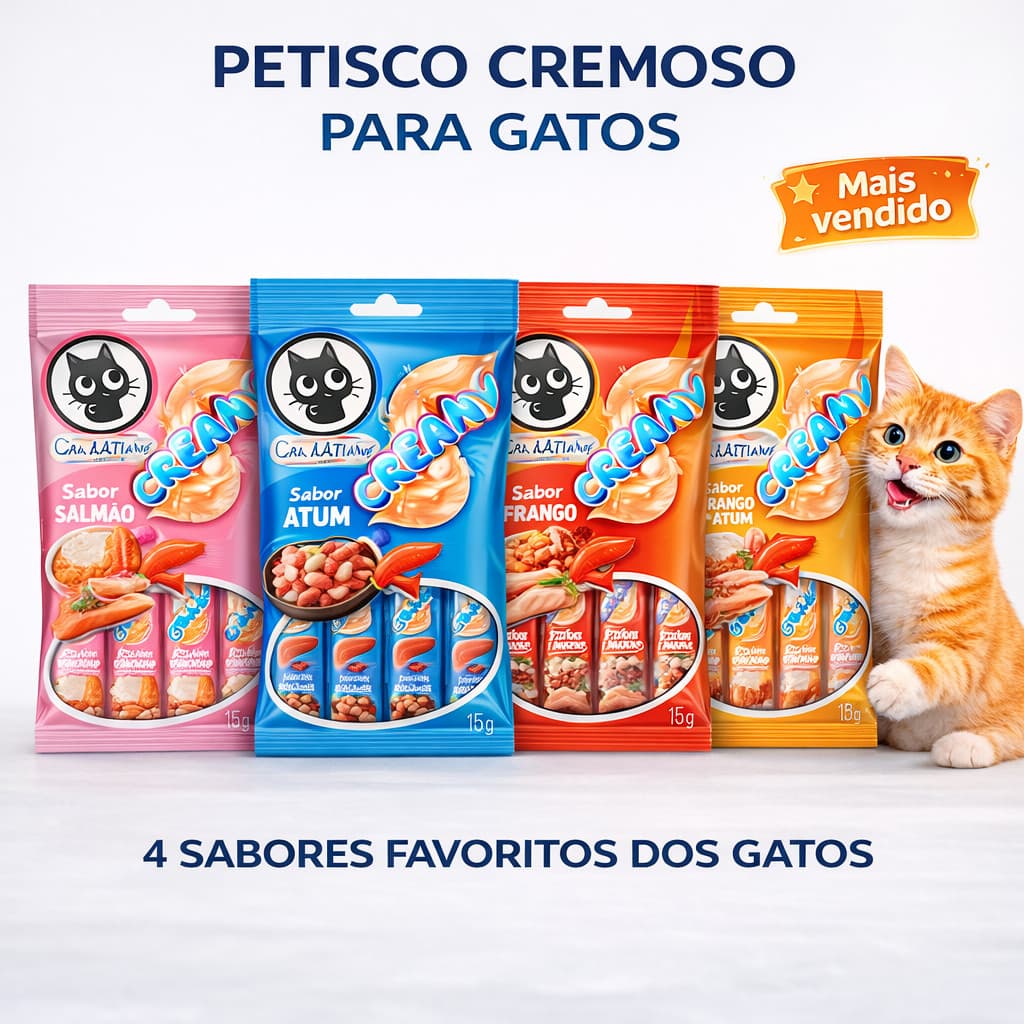 Petisco Gato ChuChups Cream 15g Snack Cremoso Gatos Atum Frango Salmão
