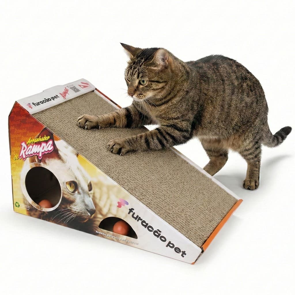 Arranhador Para Gatos Rampa 2 Bolinhas Brinquedo Interativo Antiestresse Papelão - Furacão Pet