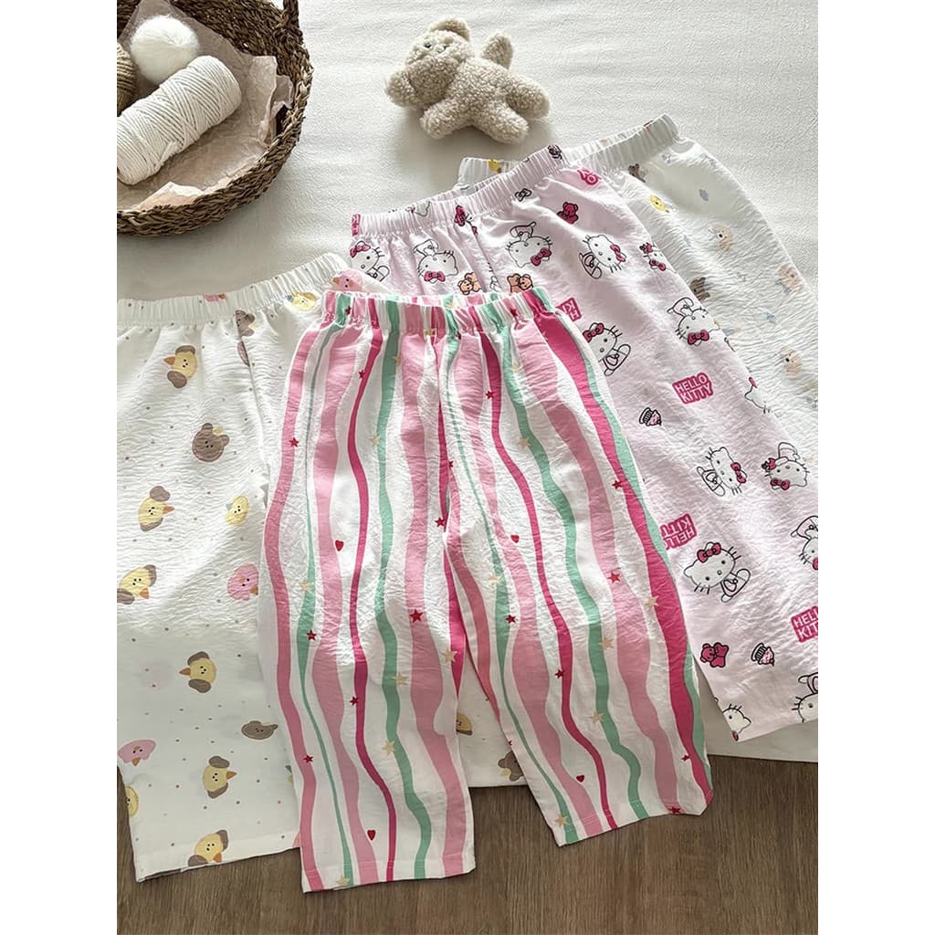 Crianças verão calças Mosquito meninos meninas impresso nuvem algodão calças retas estilo fino feminino bebê solto calça