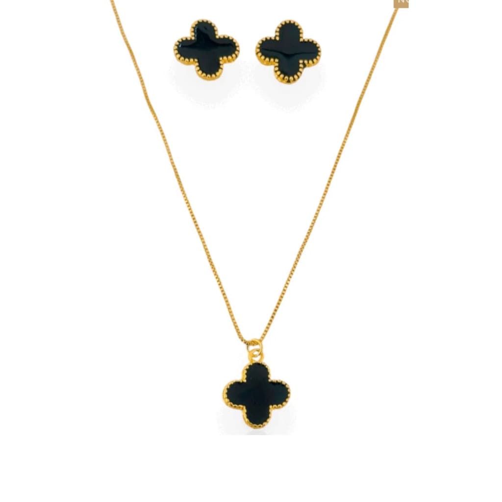 Bijuteria Colar e Brinco de Trevo Banhado a Ouro 18k