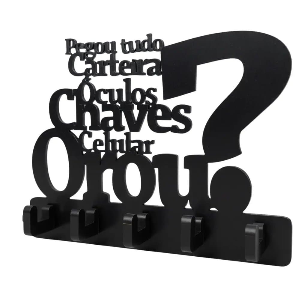 Porta Chaves de Parede MDF Preto Organizador de Chaves Decorativo Decoração para Entrada com Frases