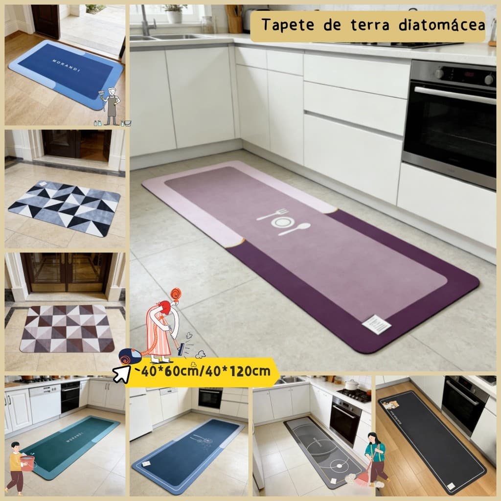 Tapete de Terra diatomácea Antideslizante 40x60cm /40x120cm , Absorve Água e Gordura, para Cozinha e Banheiro