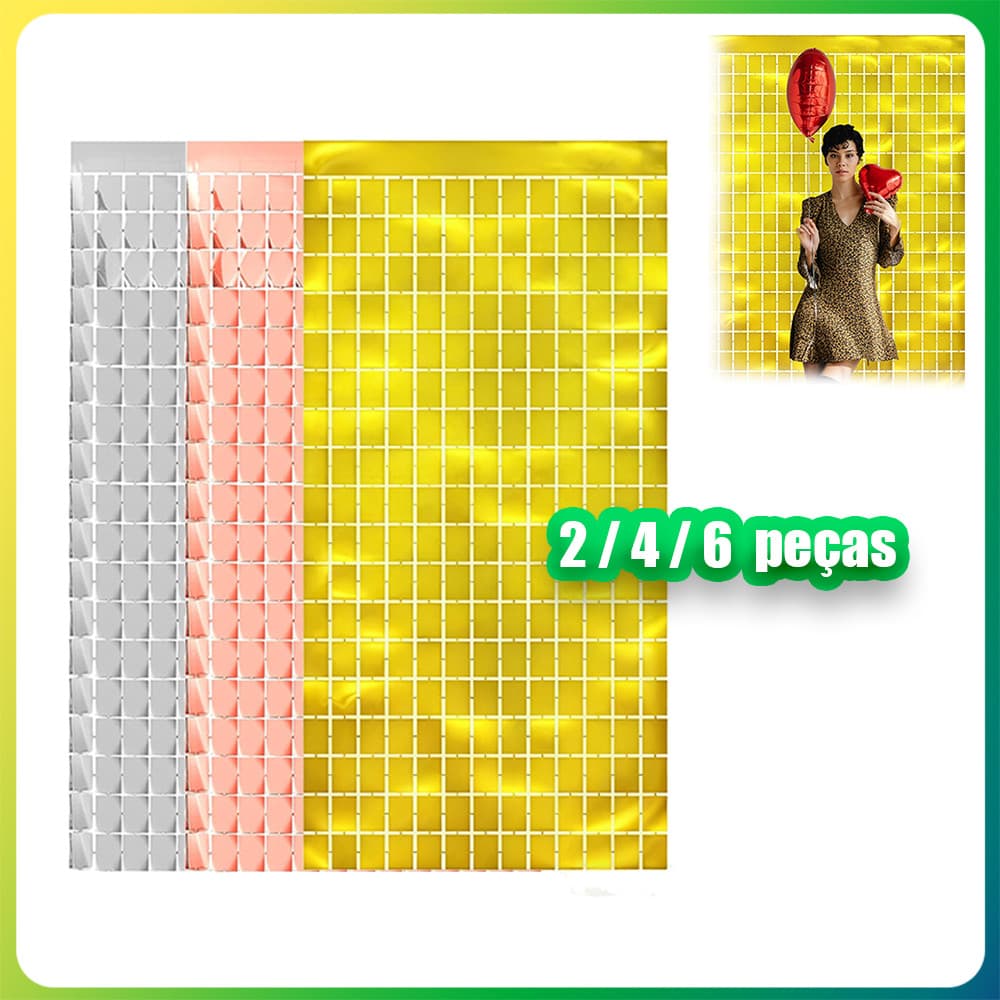 Kit 2 4 6 Cortina com franjas em folha metálica Fundo quadrado com lantejoulas para Natal/aniversários/festas - 2x1m