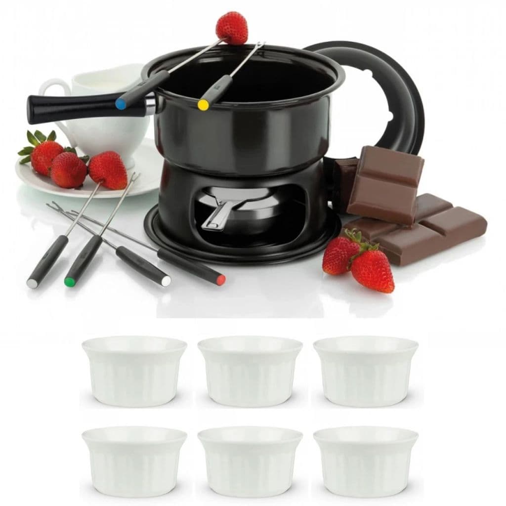 Aparelho Fondue Lugano Duo 13 Peças Forma, Ideal para Carnes Queijos e Chocolates, com 6 Ramequim 150ml