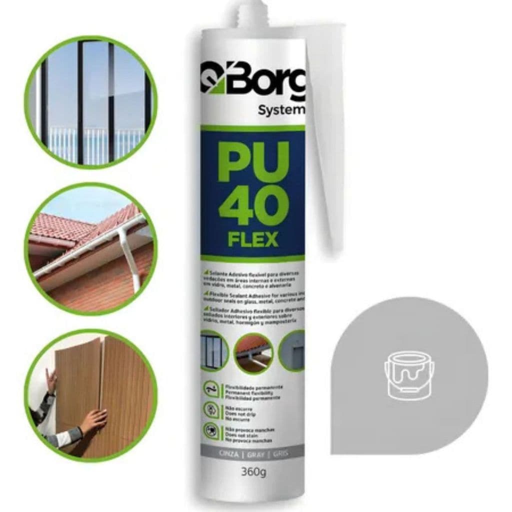 Selante PU40 Flex 360g Cinza GBorg | Cola PU Alta Resistência Vedação Telhado Calha Junta