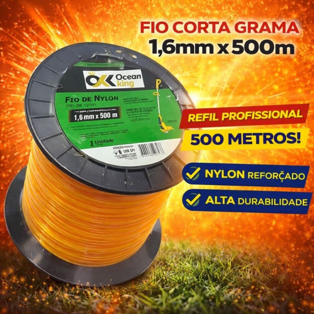 Fio Corta Grama Nylon 1.6mm 500m Redondo Refil Aparador Profissional