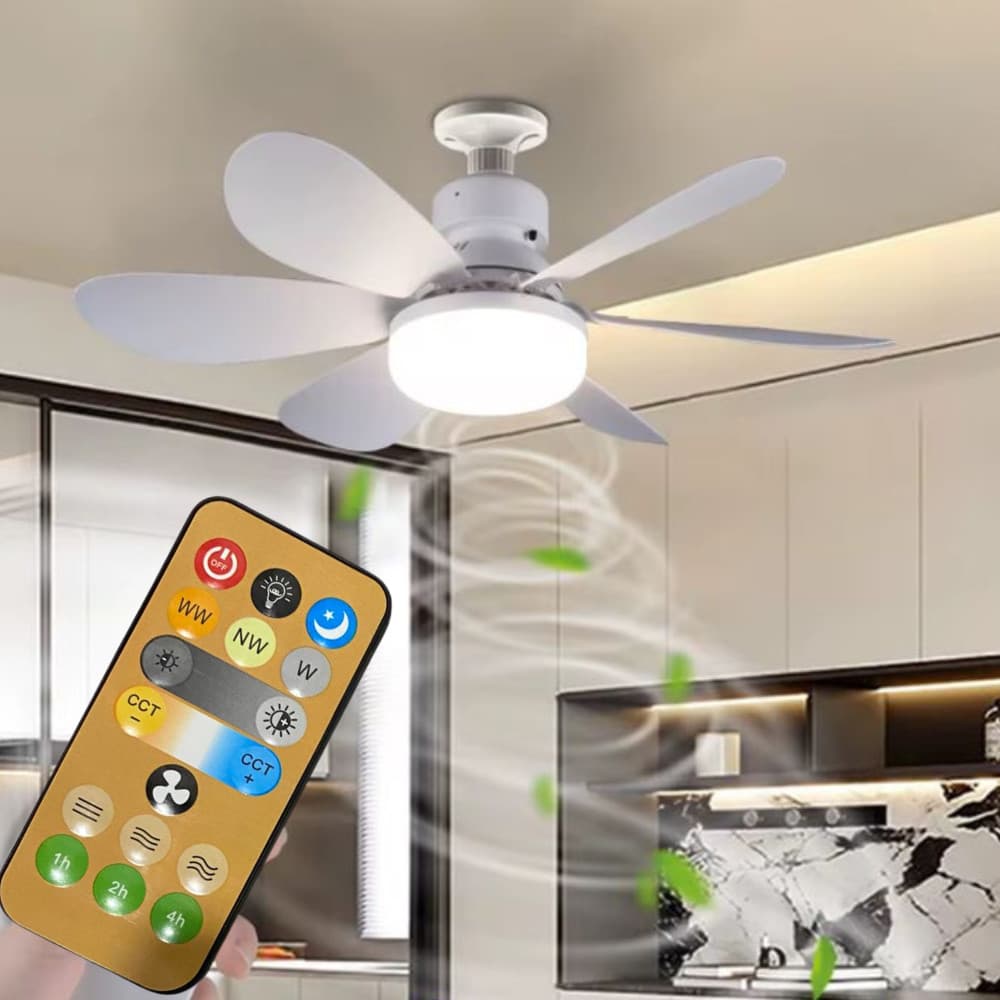 Ventilador de Teto 80w Super LED Lâmpada 5 Par  Com 3 Cor E27 Controle Remoto Bivolt 110v-220v