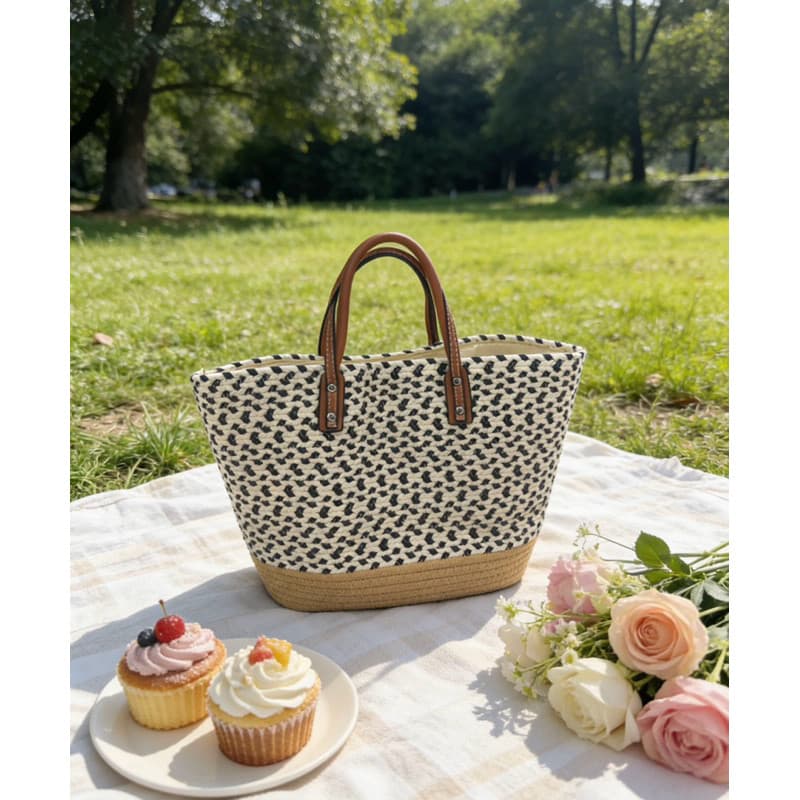 Bolsa de praia verão palha trançada quadrada
