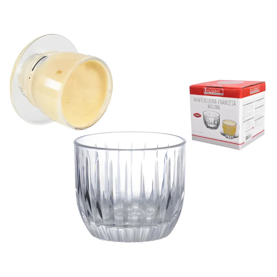 Manteigueira Francesa Melina De Vidro Transparente Luxo 150g