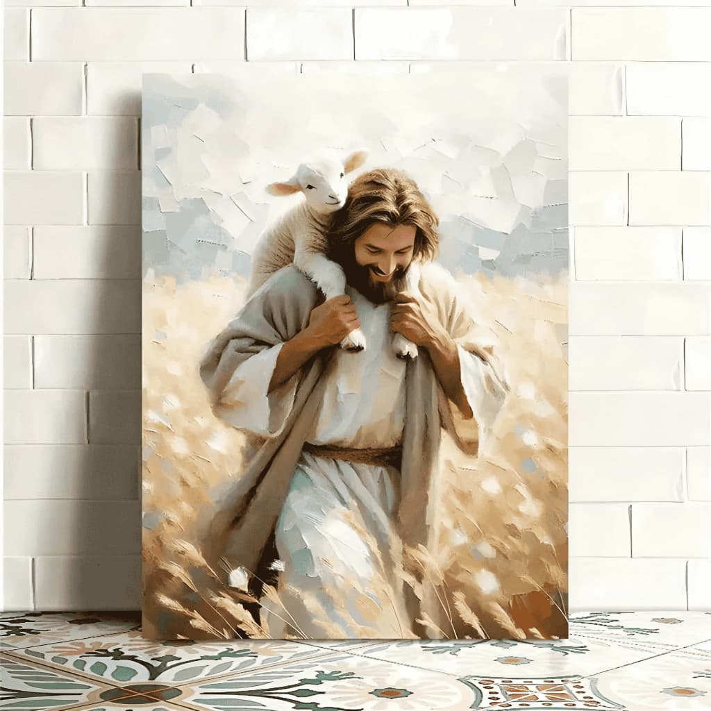 Quadro Decorativo 70x90cm Jesus Cristo Cordeirinho Decoração de Parede Hall Luxo Sala Quarto MDF