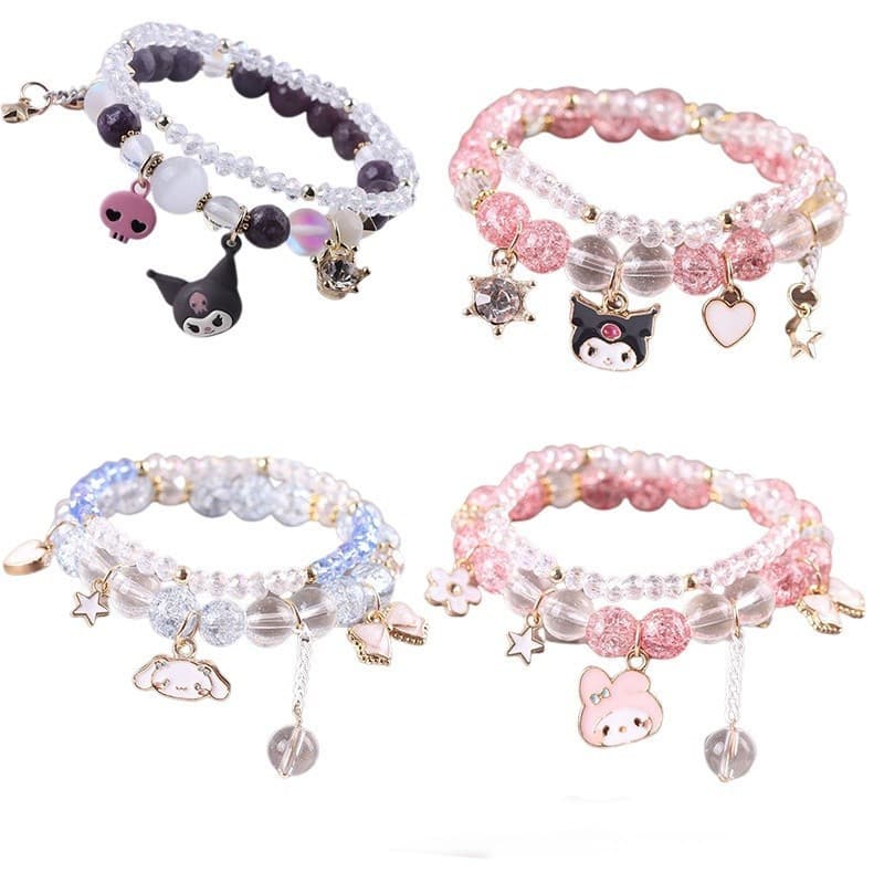 Pulseira Sanrioed My Melody Minha Contas De Cristal Cinnamorol Kuromi Pom Acessórios
