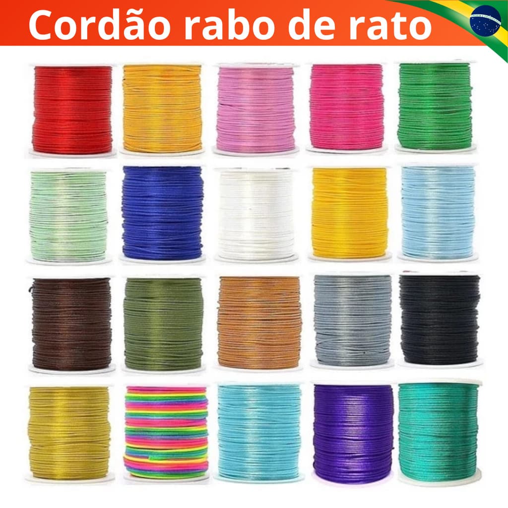 Fio de Seda Cordão Rabo de Rato para Artesanato 100m x 1mm Diversas Cores Resistente Alta Qualidade