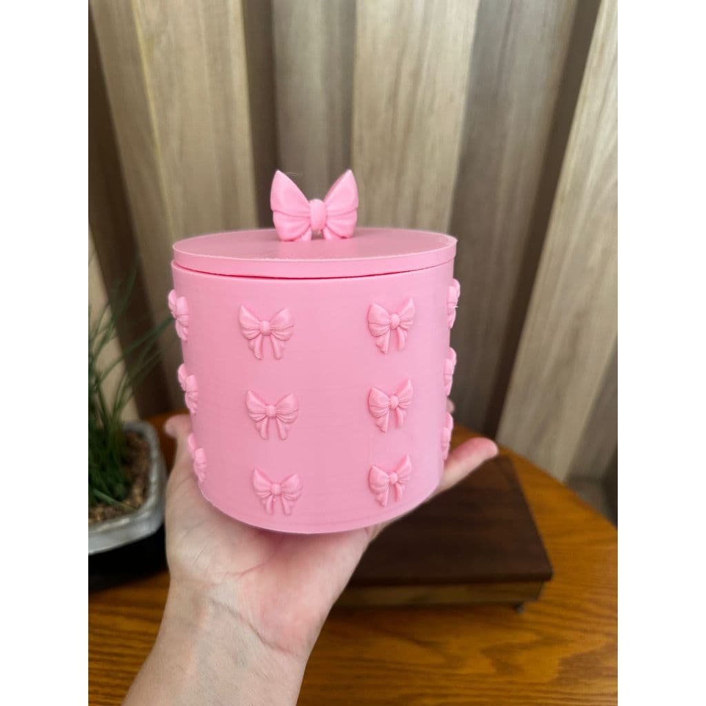 Pote Organizador Porta Objetos Decorativo Tampa Laços Rosa