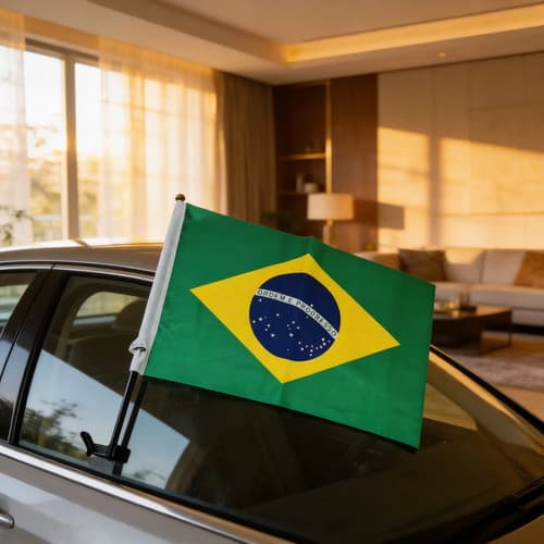 Kit 12 Bandeiras Do Brasil Para Vidro Do Carro Em Poliéster