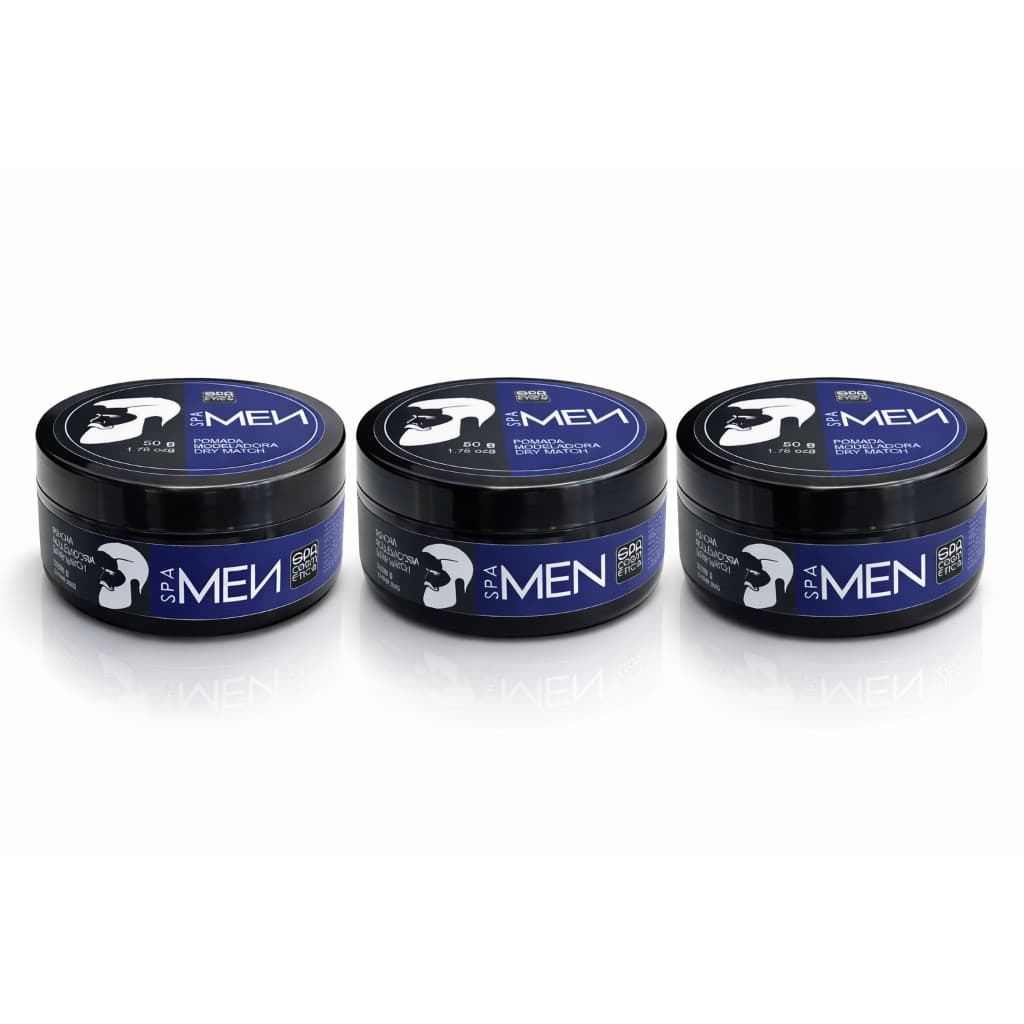 Pomada Modeladora Dry Match Spa Men 50g | Kit 3 pomadas Define Cachos, Proteção Térmica, Efeito Seco