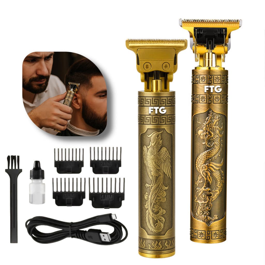 Maquina De Cortar Cabelo E Barbear Profissional Dragão. Aparador De Pelos Elétrica Recarregável Ftg