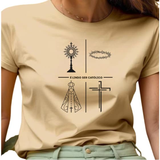 Camiseta Unissex Moda Católica Estampada Minimalista É Lindo Ser Católico