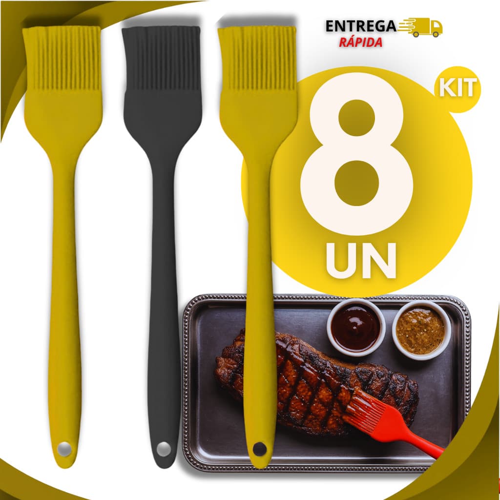 Kit 8 Pincel De Silicone Culinário Resistente ao Calor Para Cozinha Ideal Para Untar Grelhar Flexível