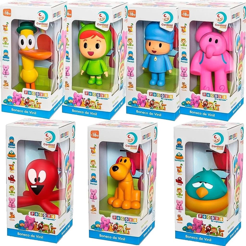 Kit 7 Bonecos Pocoyo Vinil Turma Completa Pocoyo Pato Elly Sonequita Fred Brinquedo Bebê