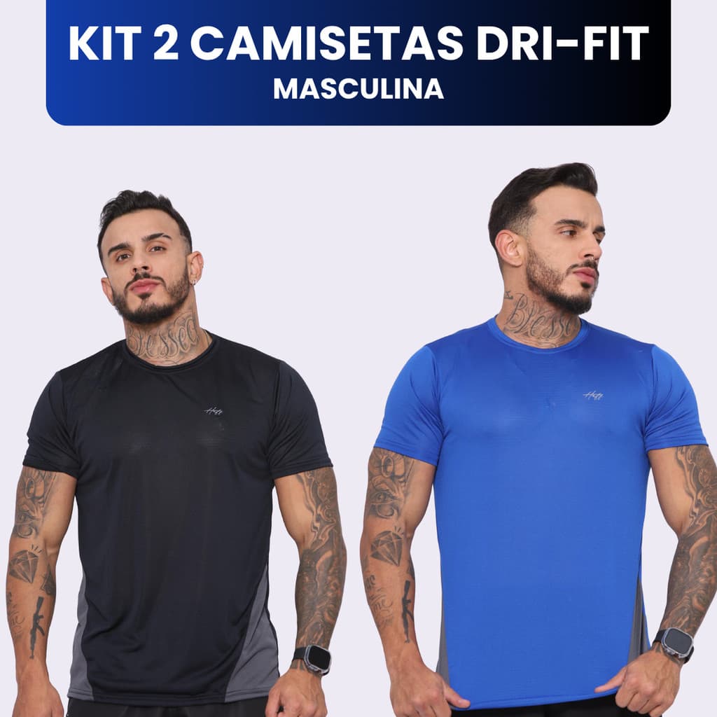 Kit 2 Camisas Dry Fit Esportiva Camiseta Masculina Academia Treino Musculação Corrida Respirável Atlética