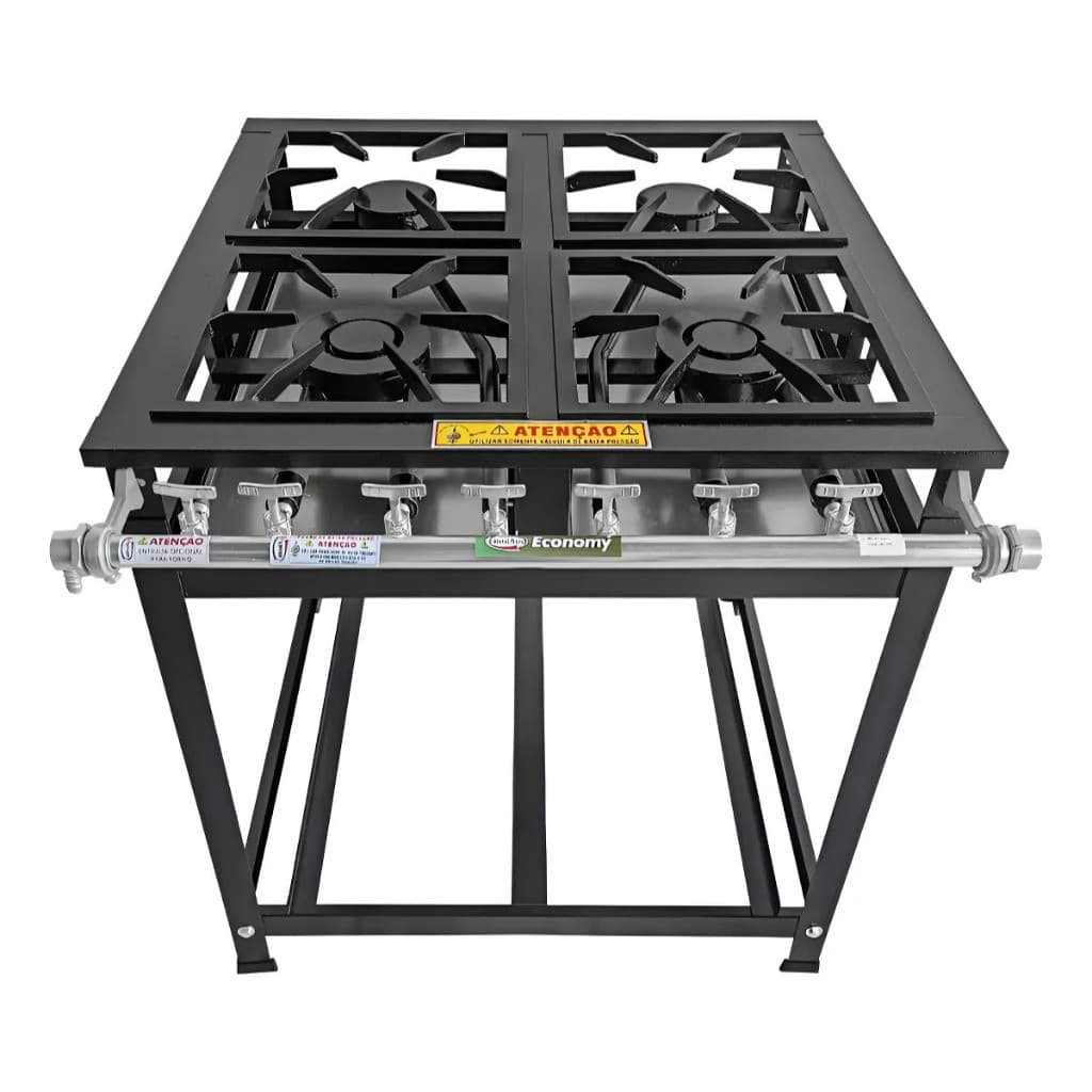 Fogão A Gás 4 Bocas Cristal Aço Profissional Baixa Pressão 30x30 Botijão Comum Preto