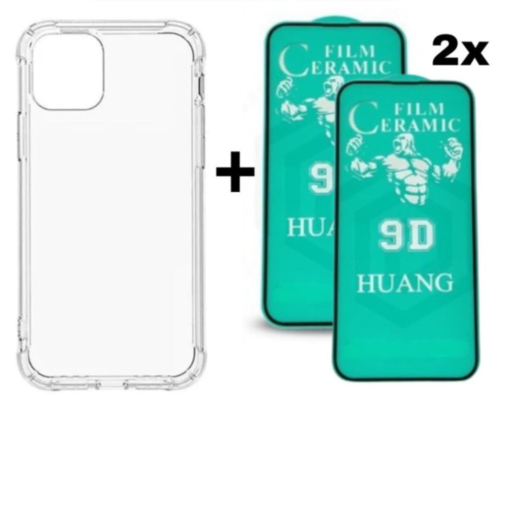 Kit 3em1 Capa TPU + 2 Películas Cerâmica iPhone X XS 11 12 13 14 15 16 Pro Max _BoutAcs