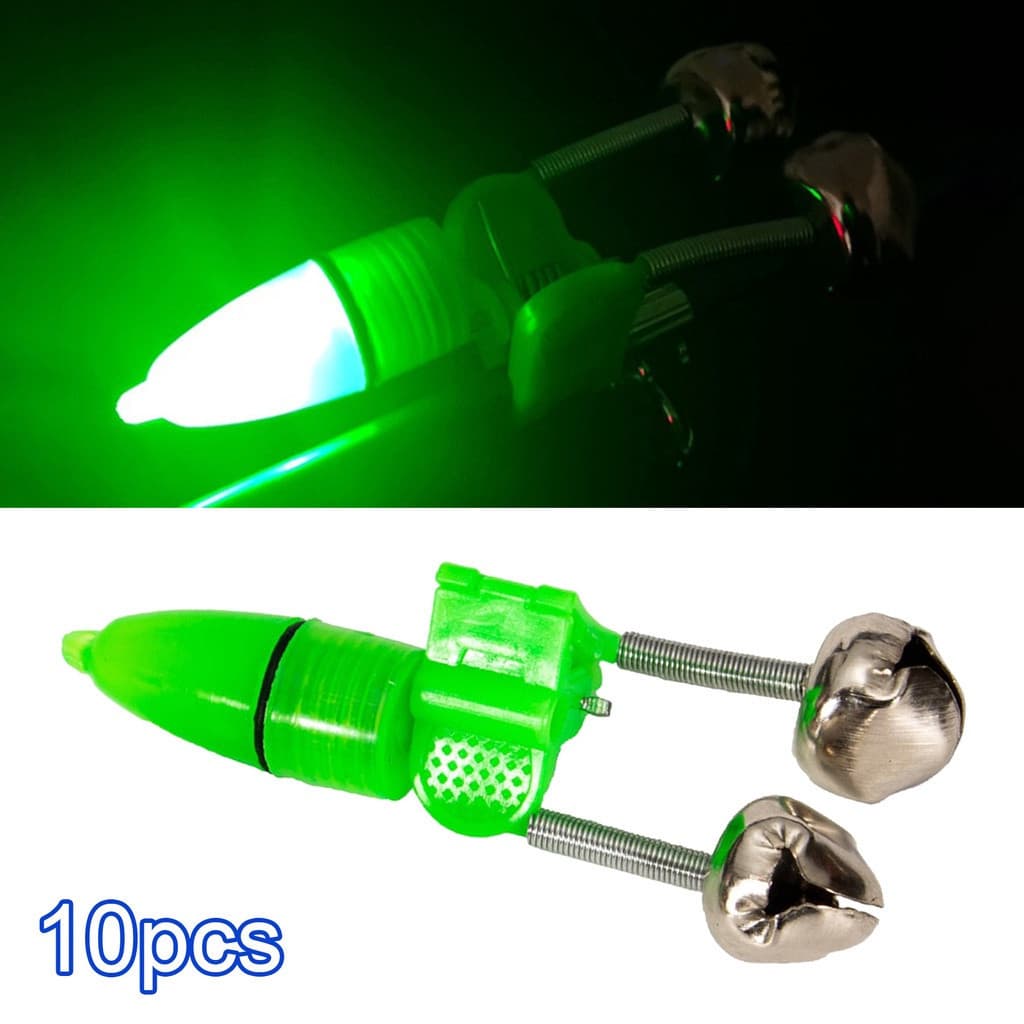 10 peças/conjunto de Alarmes de Pesca com Sino Duplo Luminoso em ABS Anti-rasgo