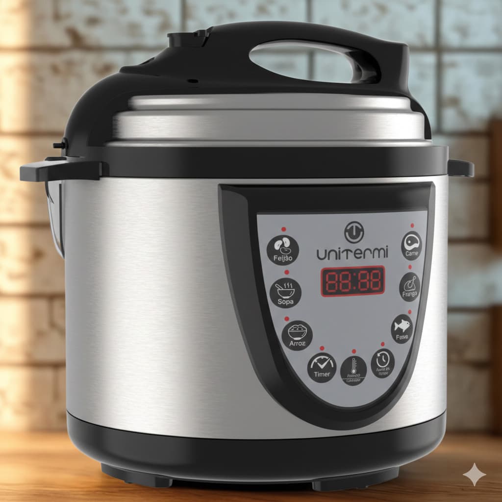 Panela de Pressão Elétrica Digital 4L Inox Unitermi 220V 800W Antiaderente com Timer 8 Funções Gourmet