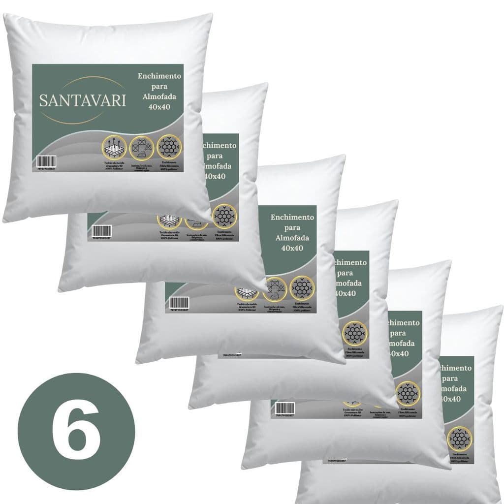 Kit 6 Enchimentos de Almofada 40x40 – Fibra Siliconada com Capa TNT 40g