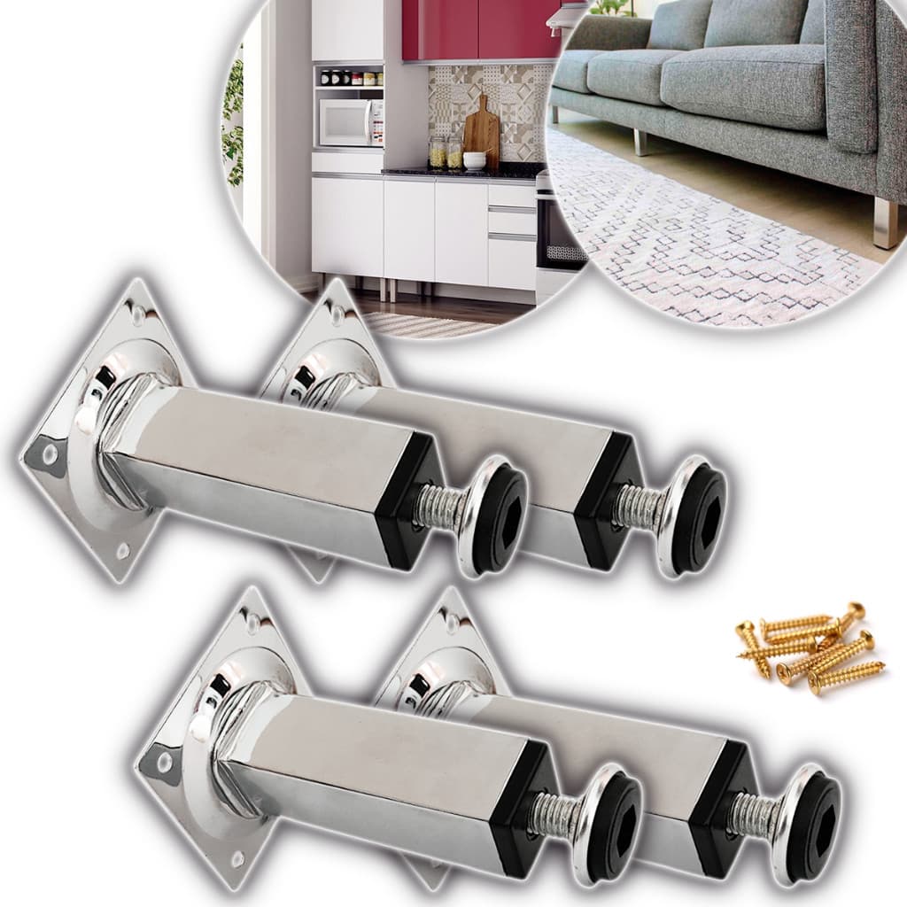 Pé De Armário Kit 4 Unidades Móveis Regulável Quadrado 10cm Cromado Sofá