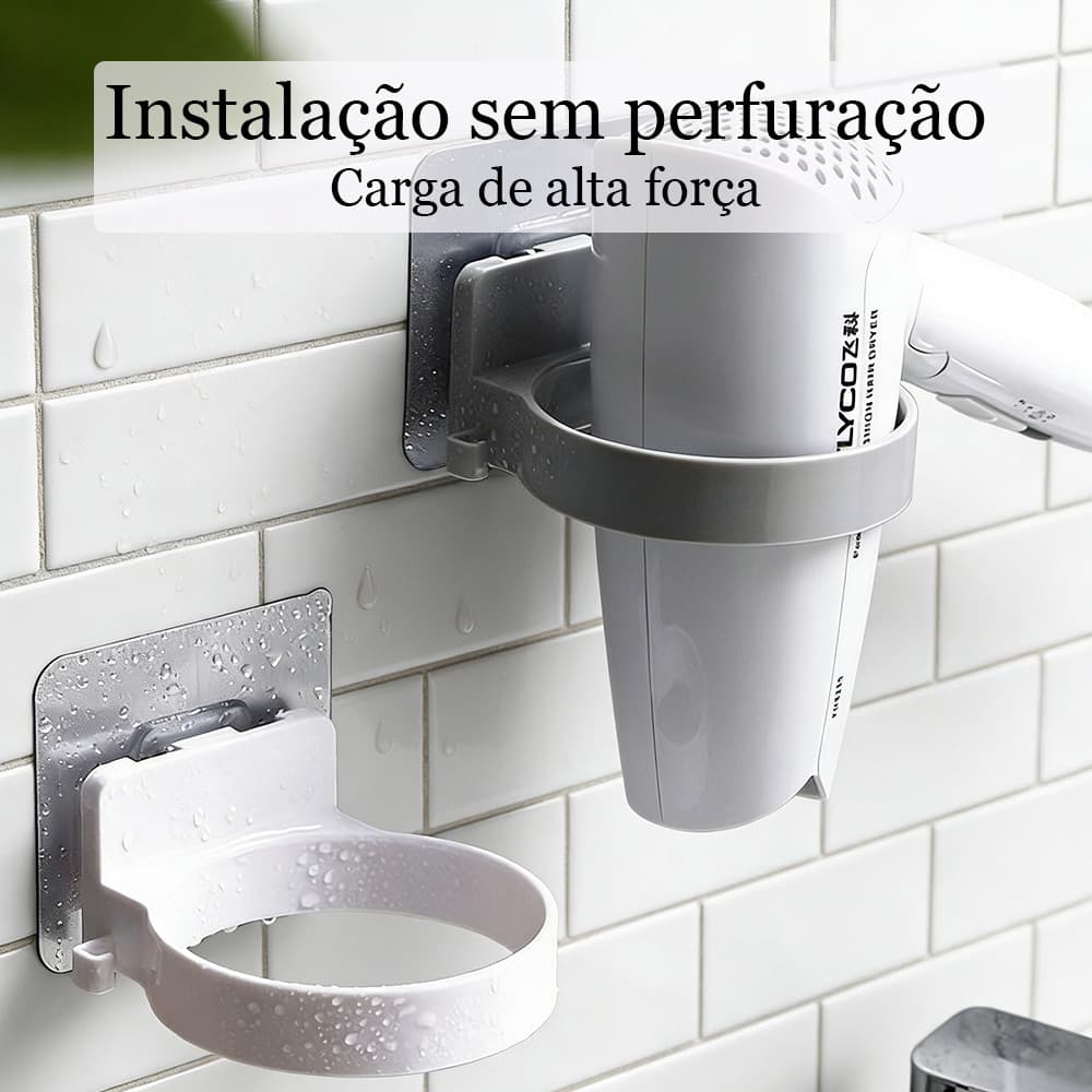 Suporte de Parede Auto-Adesivo para Secador de Cabelo Sem Furar Prático e Resistente Multifuncional Universal e Moderno