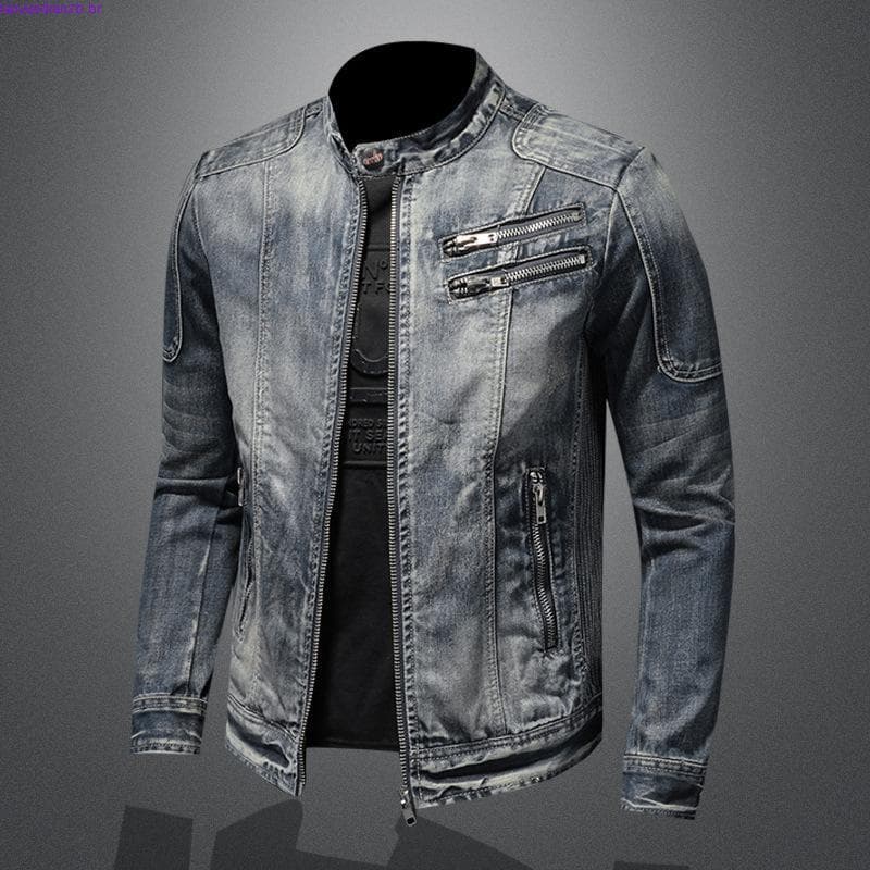 m-4xl Casaco casual De jeans De Rua Rapaz Homem Adulto De Ganga Com Zíper slim
