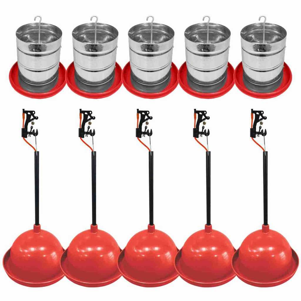 Kit 5 Bebedouros Pendulares + 5 Comedouros Galvanizado 5kg