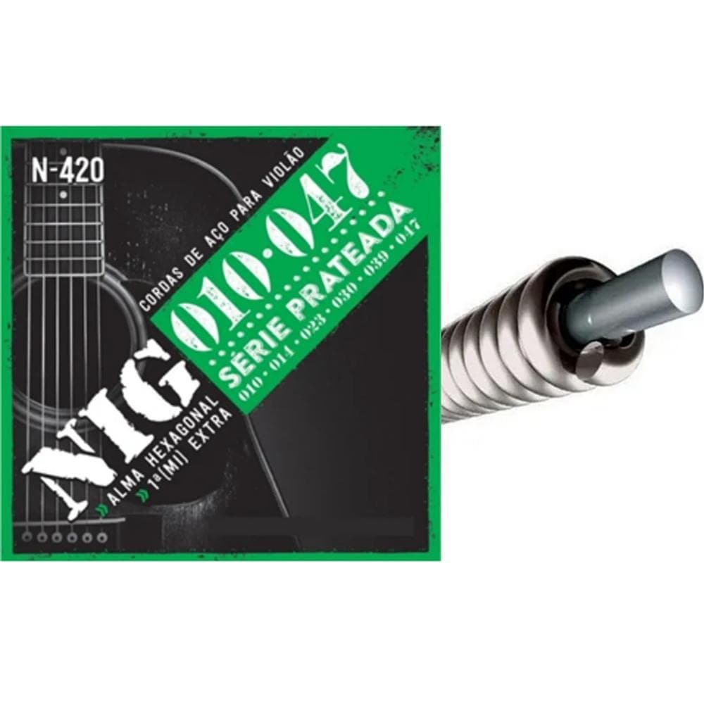 ENCORDOAMENTO NIG N420 P/VIOLAO AÇO/PRATEADO 010 6 CORDAS