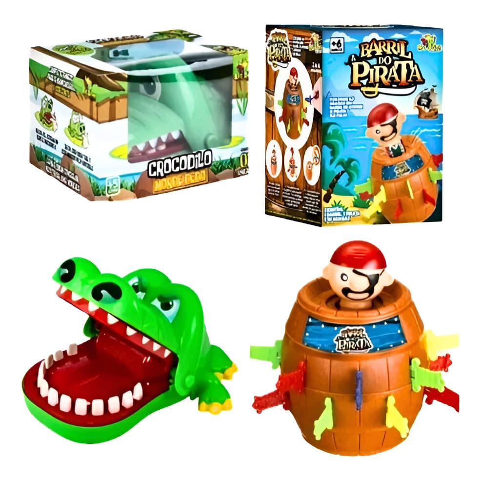 Brinquedo Pula Pirata + Crocodilo Morde Dedo Jacaré Dentista