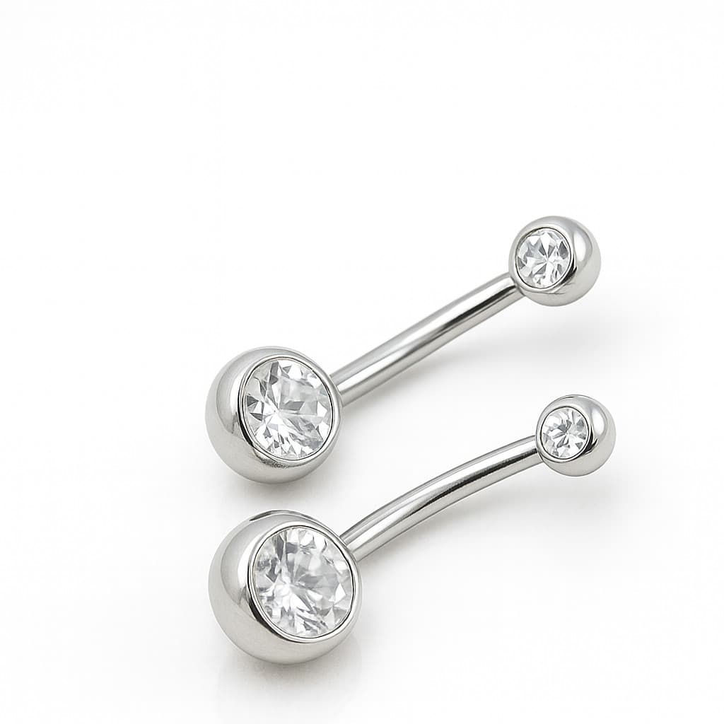 Piercing Umbigo Aço Cirúrgico Kit 2 Unidades Banana Zircônia Dupla Antialérgico