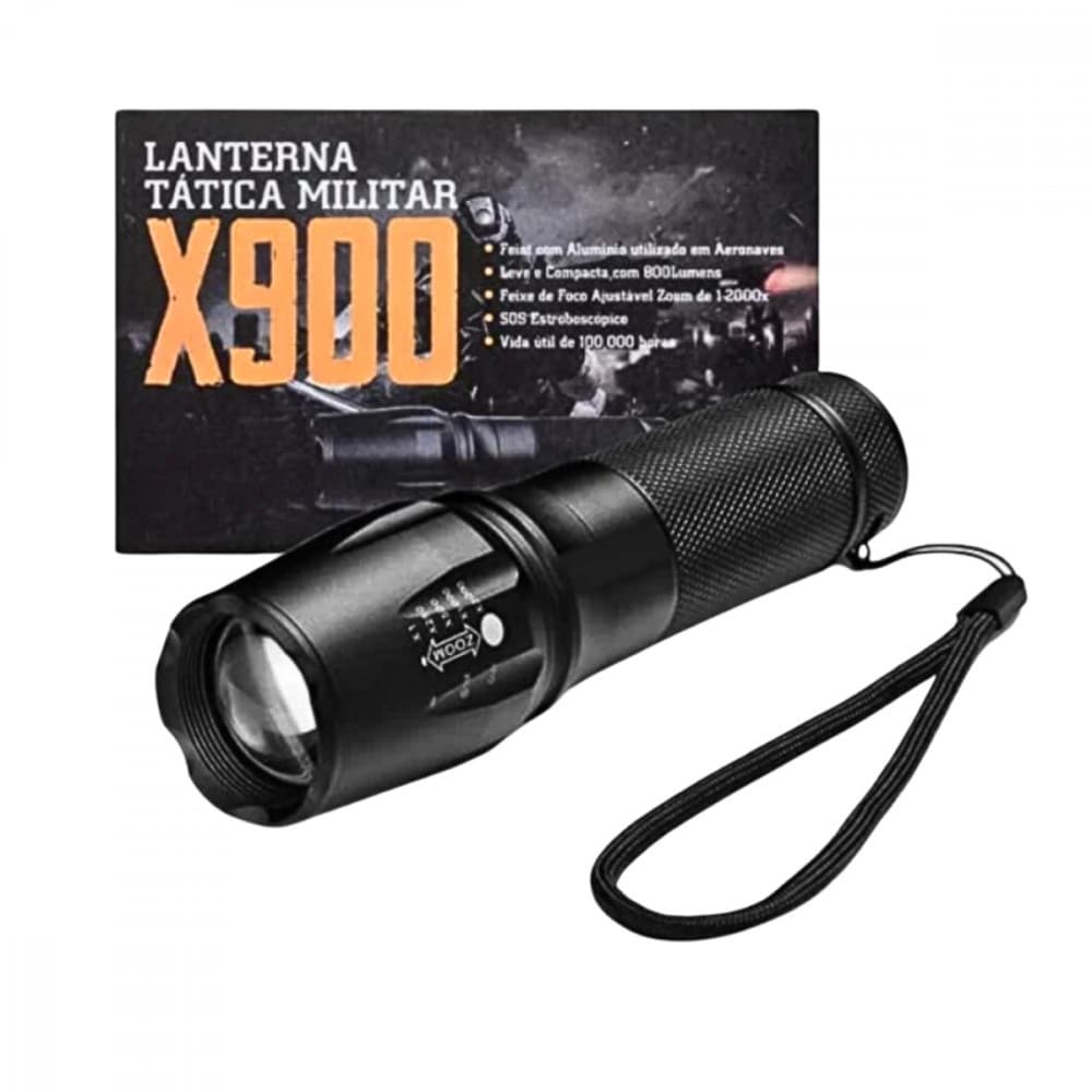 Lanterna Tática Portátil Militar Bateria Recarregável Luz LED X900 Altomex  Camping Profissional