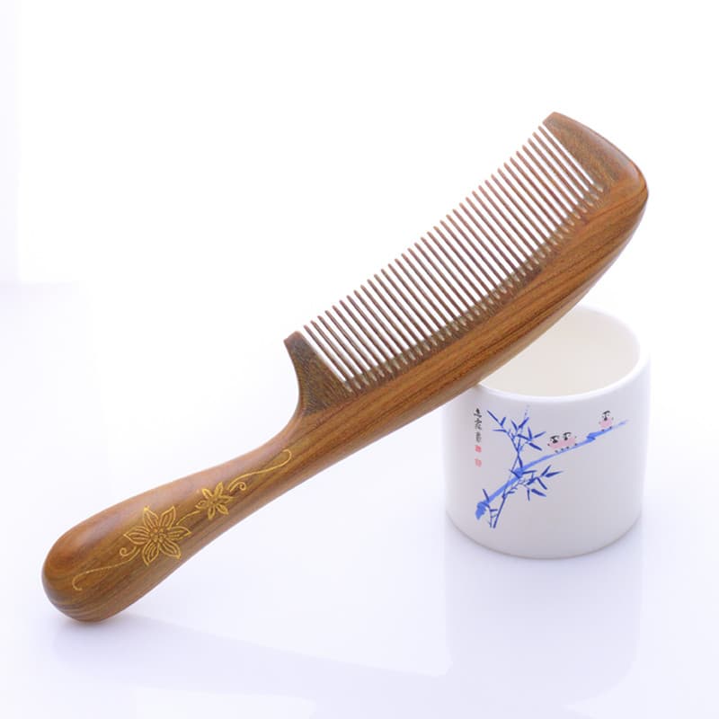 Langfu Pente de sândalo verde alça redonda desenho estrutura de espiga dourada resistente a quedas dentes finos grossos