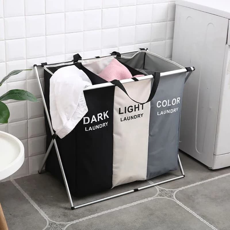 Cesto Roupa Suja  moderno Dobravel 3 Compartimentos Organizador Grande - XL