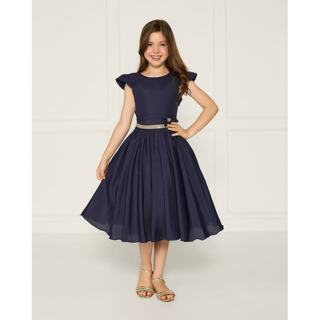 Vestido Casual Azul Marinho Infantil De Festa 15 Anos Liso