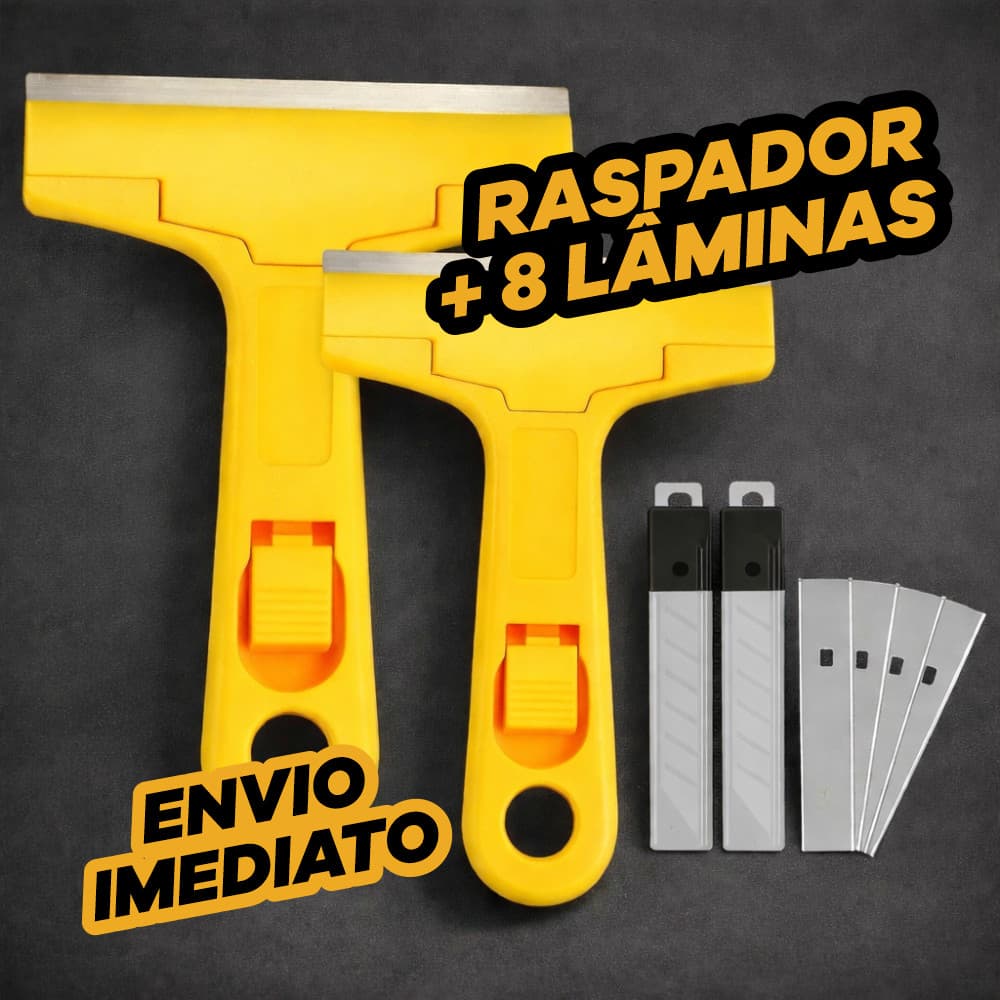 Estilete Raspador Profissional 8 Lâminas Tira Adesivo Cola Vidro Piso Fogao Parede Ou 1 Unidade + 4 Lâminas
