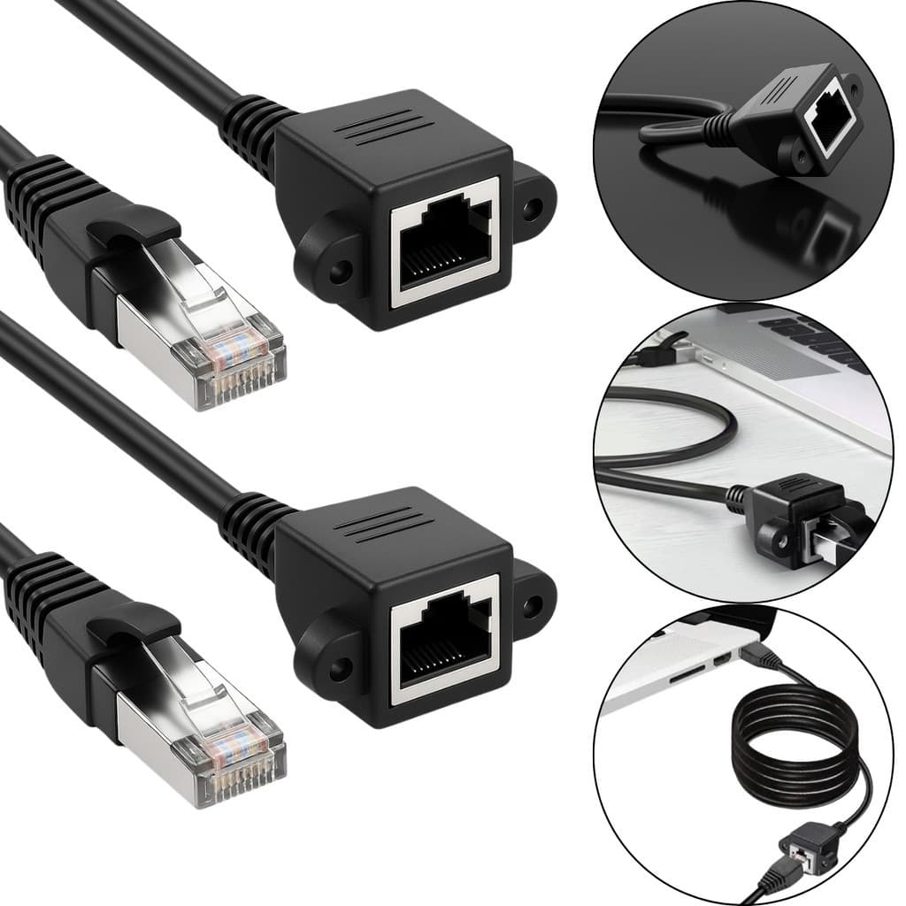 Kit C/ 2 Cabos De Extensão 50cm Rj45 Macho X Fêmea Extensão até 30m