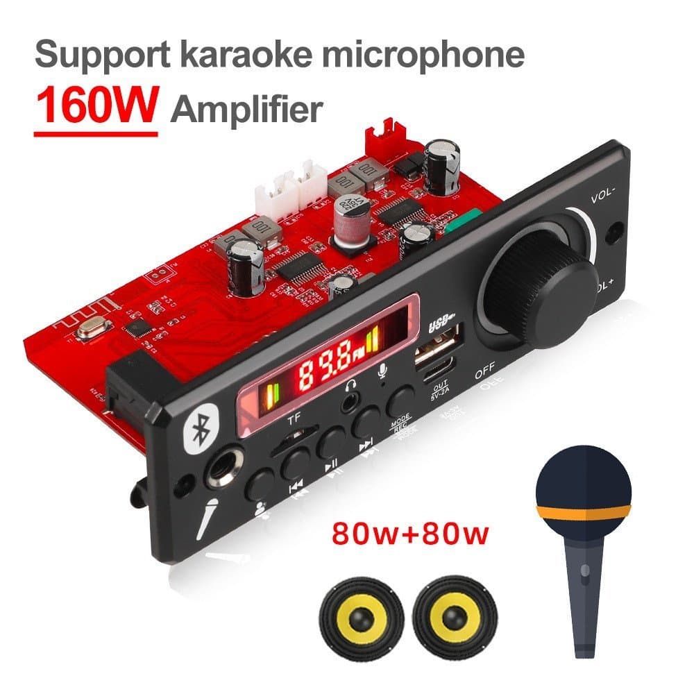 Amplificador De 2 * 80W Placa Decodificadora MP3 Bluetooth De 160W De 12V DIY MP3 Player Carro Módulo De Rádio FM TF USB