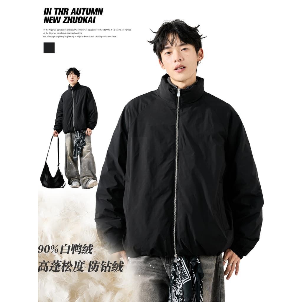 Jaqueta bomber masculina com gola alta, jaqueta curta de inverno para homens, jaqueta espessada de algodão, outono inver