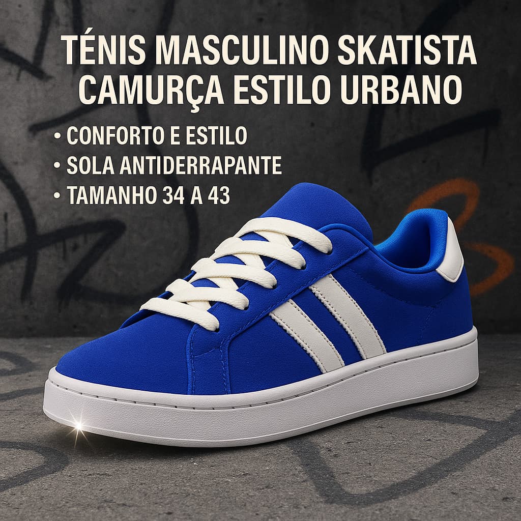 Tênis Street de Camurça: Design Sofisticado Com Camurça Premium e Sola Resistente Para Conforto.