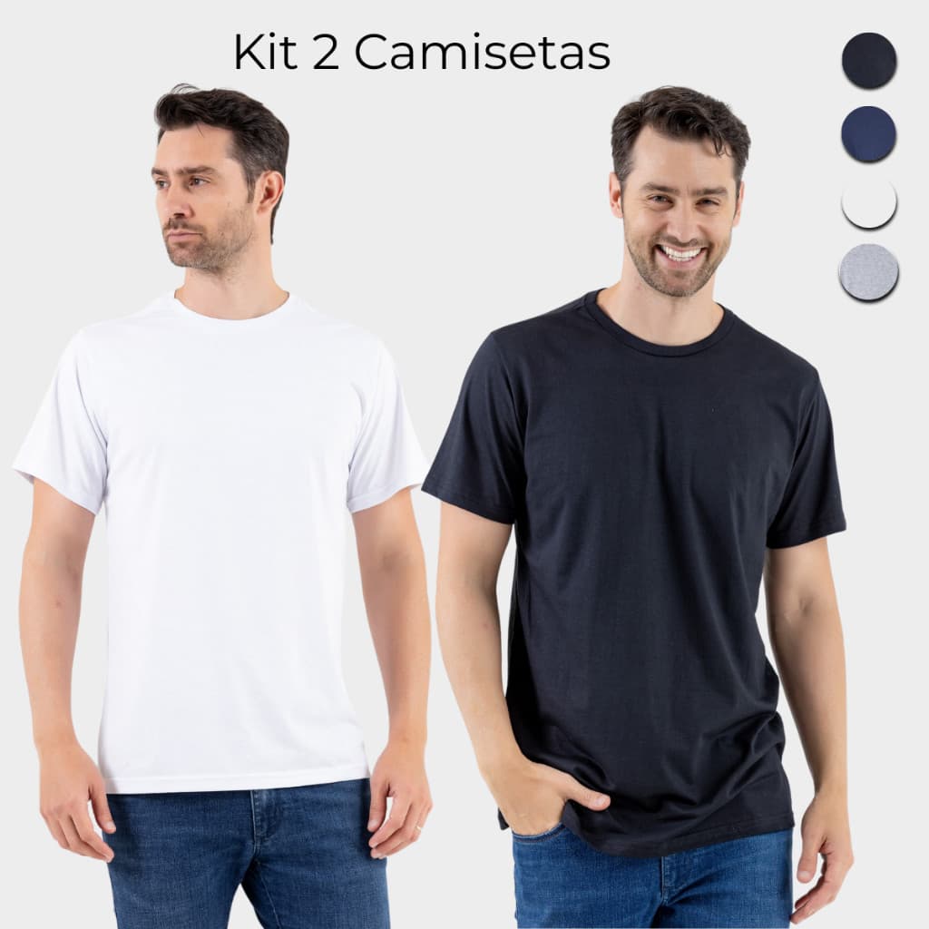 KIT 2 Camiseta Básica Sem estampa Masculina 100% Algodão 30.1