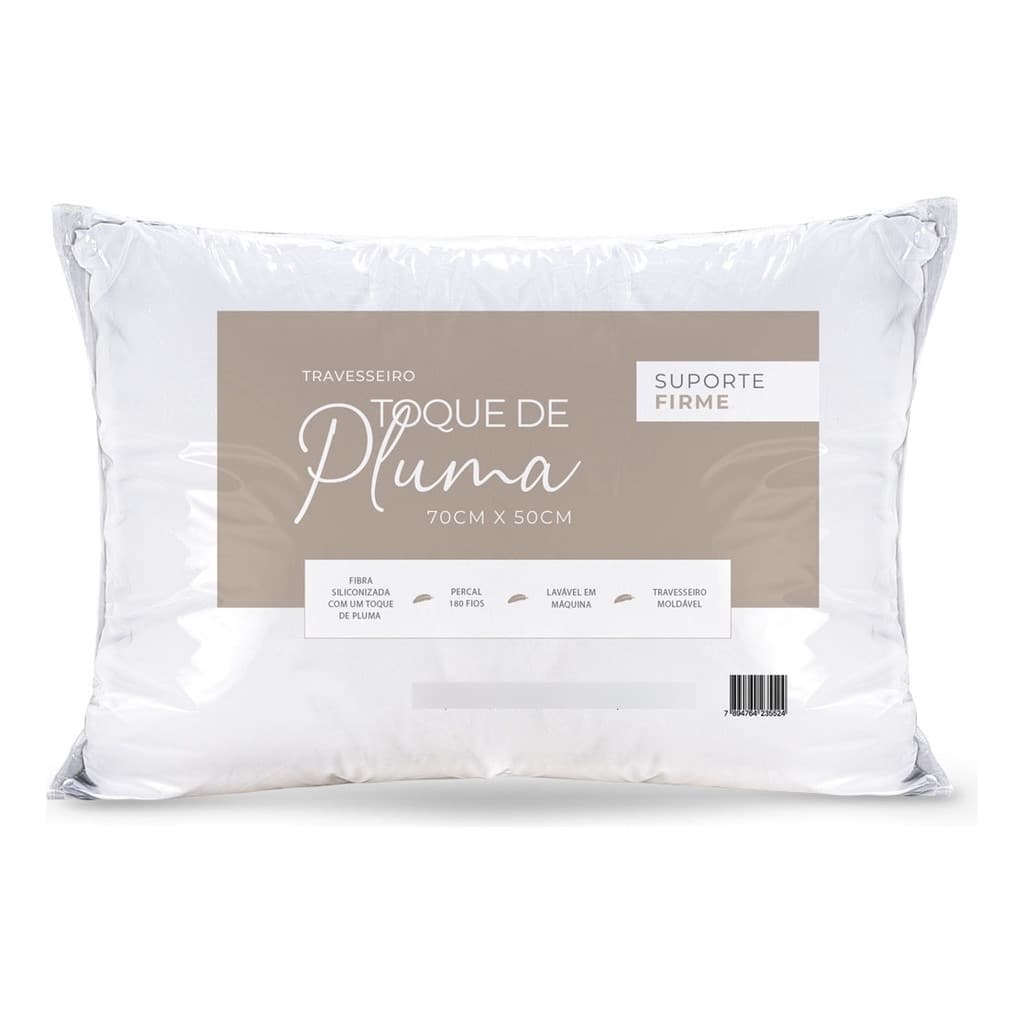 Travesseiro Toque De Pluma Firme 70x50 Premium Confortável Macio Percal 180 Fios