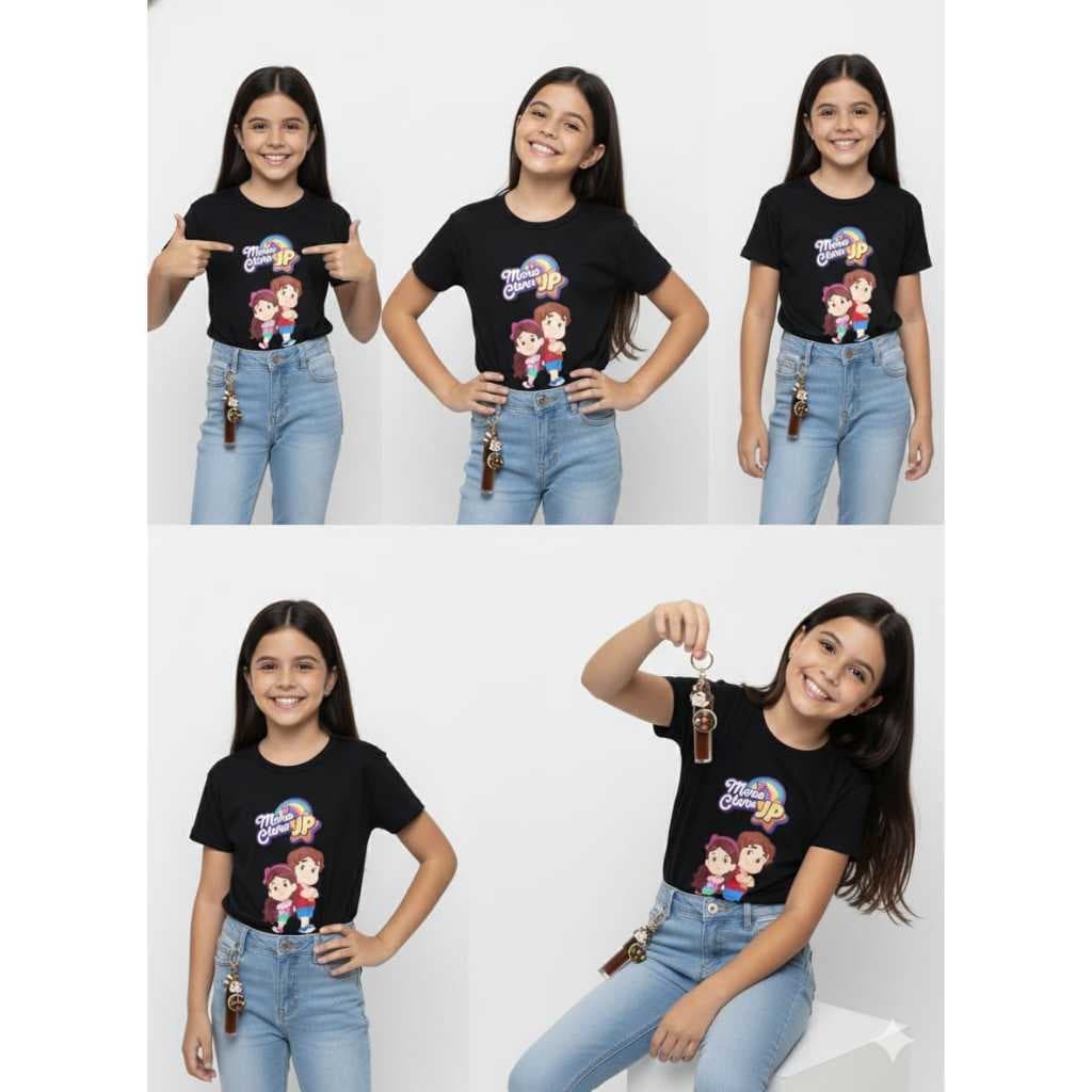 Camiseta Maria Clara e JP Preta Infantil Personalizada + Brinde Gloss Chaveiro Fashion Camisa 100% Algodão